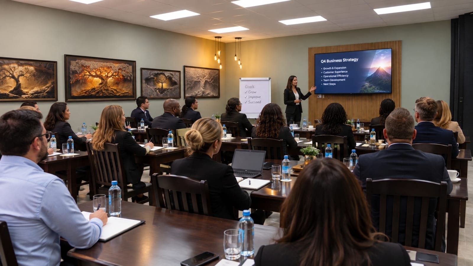 Delegates seated classroom-style for a business presentation at Forest Lodge, St Lucia